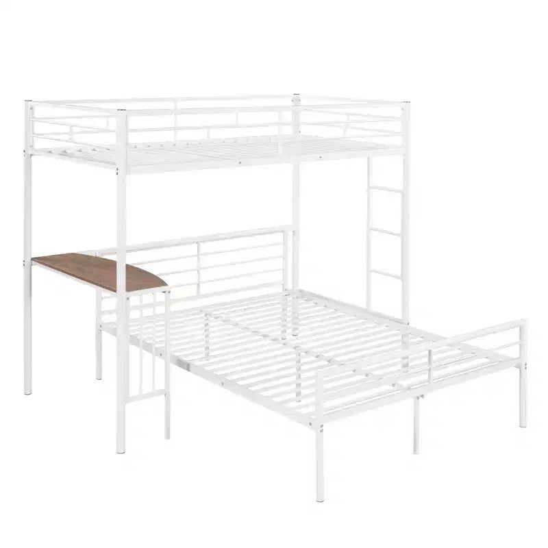 Twin over Full Metal Bunk Bed Frame with Desk, Twin Size Loft Bed with Separate Full Size Lower Bed for Kids