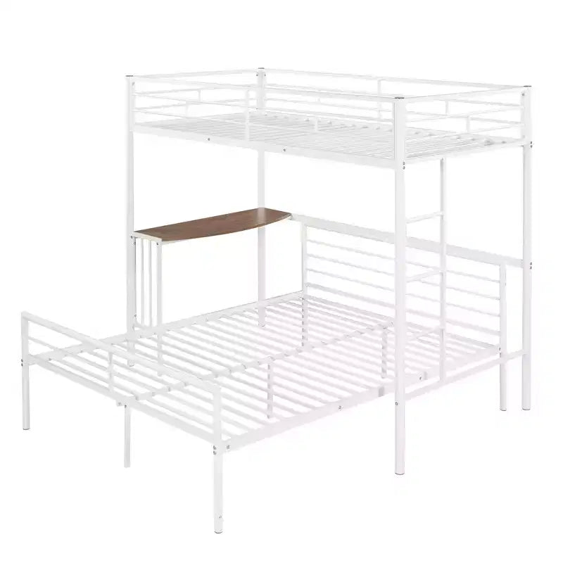 Twin over Full Metal Bunk Bed Frame with Desk, Twin Size Loft Bed with Separate Full Size Lower Bed for Kids