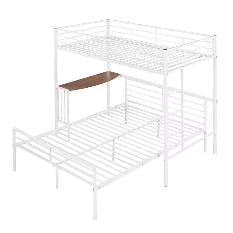 Twin over Full Metal Bunk Bed Frame with Desk, Twin Size Loft Bed with Separate Full Size Lower Bed for Kids