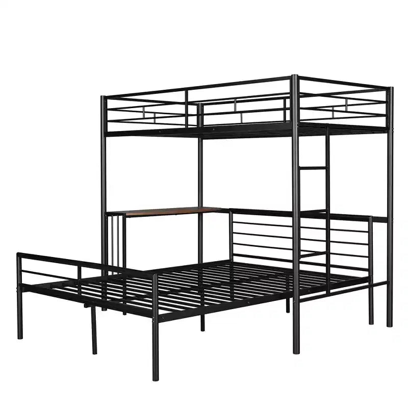 Twin over Full Metal Bunk Bed Frame with Desk, Twin Size Loft Bed with Separate Full Size Lower Bed for Kids