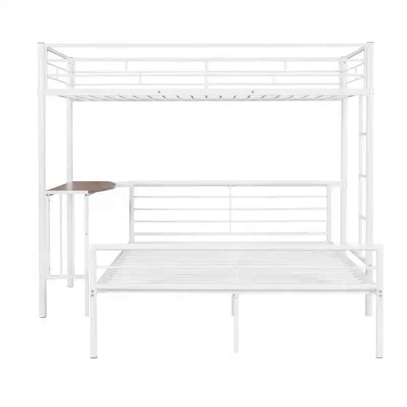 Twin over Full Metal Bunk Bed Frame with Desk, Twin Size Loft Bed with Separate Full Size Lower Bed for Kids