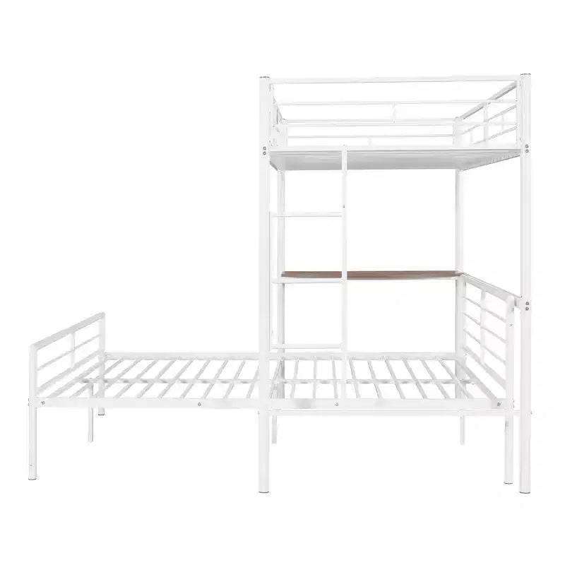 Twin over Full Metal Bunk Bed Frame with Desk, Twin Size Loft Bed with Separate Full Size Lower Bed for Kids