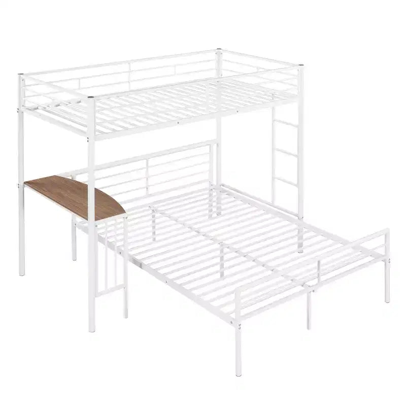 Twin over Full Metal Bunk Bed Frame with Desk, Twin Size Loft Bed with Separate Full Size Lower Bed for Kids