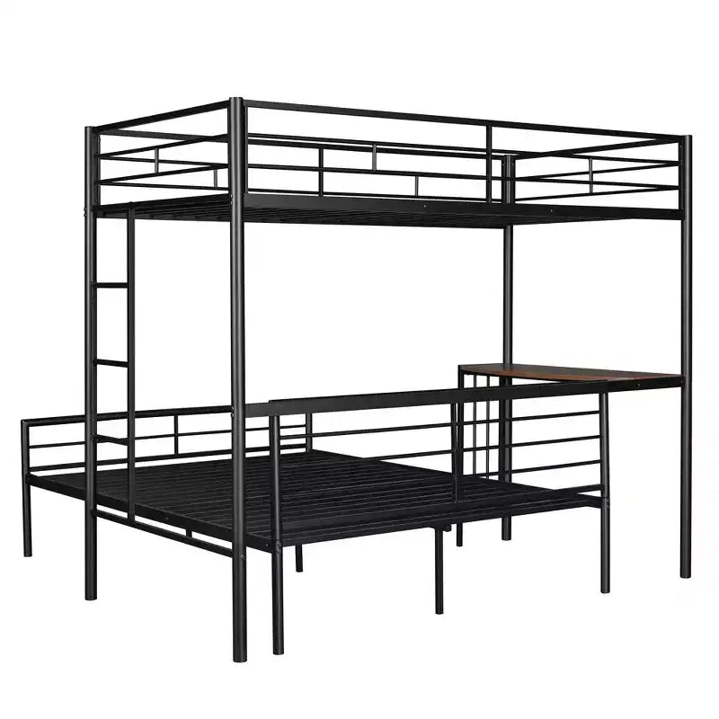 Twin over Full Metal Bunk Bed Frame with Desk, Twin Size Loft Bed with Separate Full Size Lower Bed for Kids
