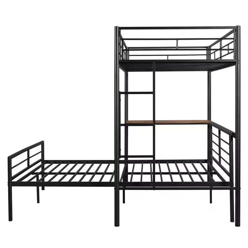 Twin over Full Metal Bunk Bed Frame with Desk, Twin Size Loft Bed with Separate Full Size Lower Bed for Kids