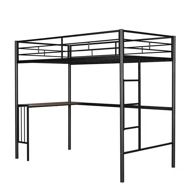 Twin over Full Metal Bunk Bed Frame with Desk, Twin Size Loft Bed with Separate Full Size Lower Bed for Kids