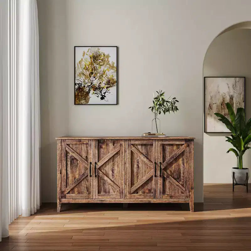 59 Sideboard Buffet Cabinet with Storage, Vintage Accent Storage Cabinet with 4 Doors, Farmhouse Coffee Bar Cabinets for Kitchen, Hallway, Entryway