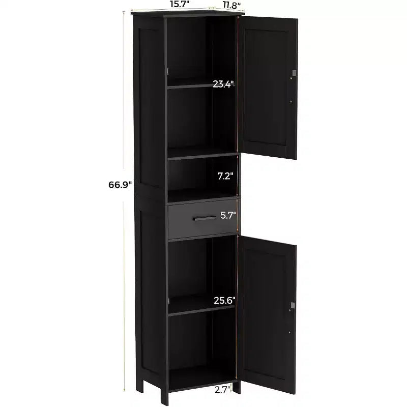 67" H Tall Bathroom Storage Cabinet with 2 Barn Doors and 1 Drawer, Narrow Storage Unit, Adjustable Shelves, Floor Cabinet for Bathroom