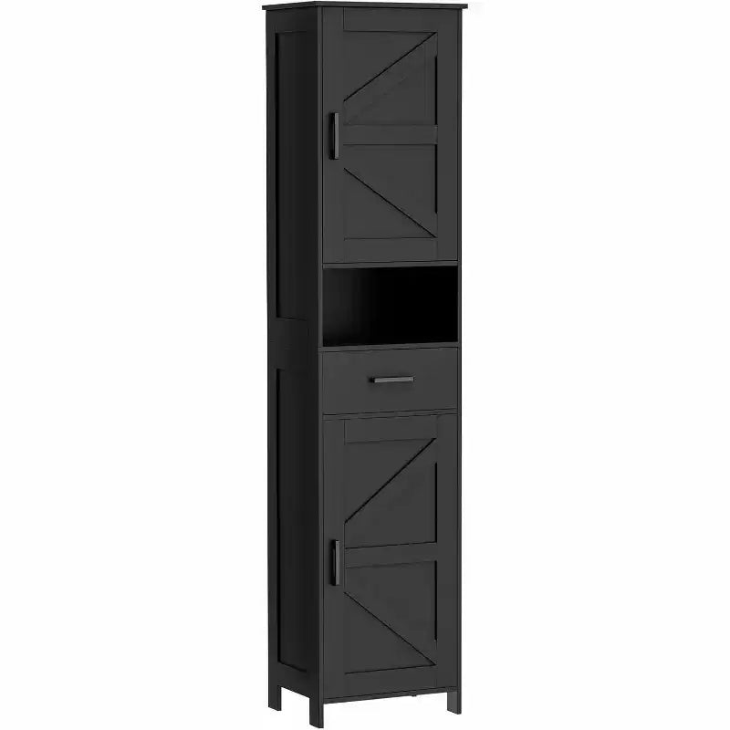 67" H Tall Bathroom Storage Cabinet with 2 Barn Doors and 1 Drawer, Narrow Storage Unit, Adjustable Shelves, Floor Cabinet for Bathroom
