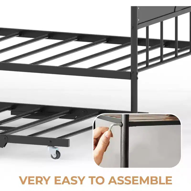 Metal Twin Size Day Bed, Daybed With Trundle, With Stylish Headboard, Sofa BedFrame, for Living Room, Bedroom and Guest Room