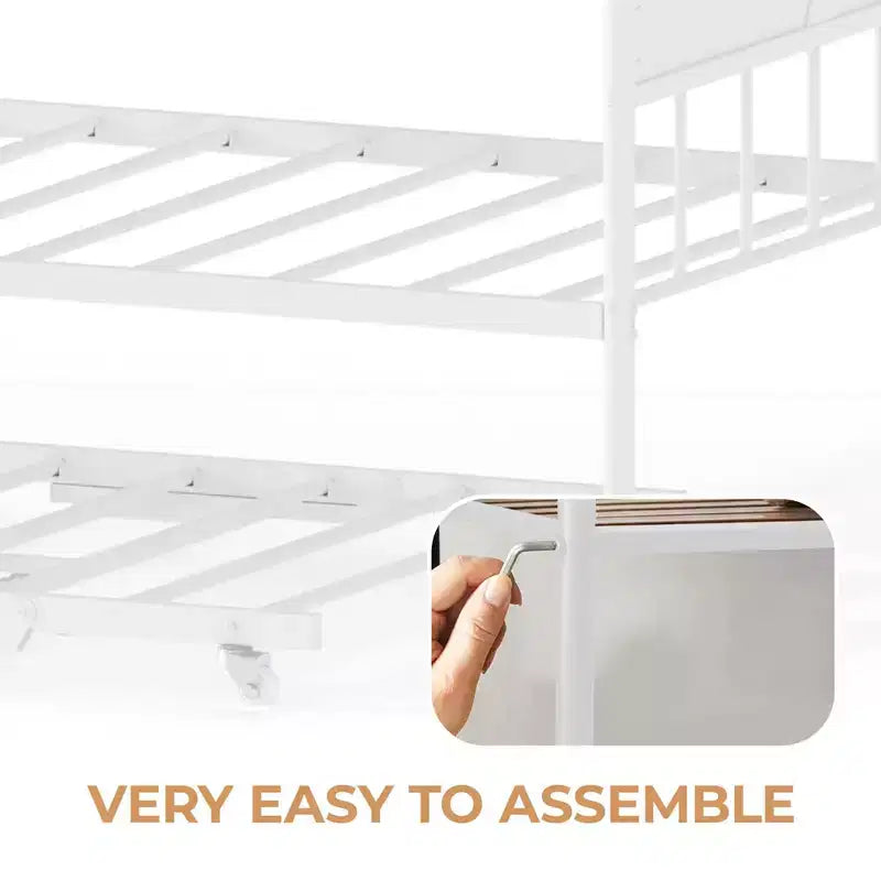 Metal Twin Size Day Bed, Daybed With Trundle, With Stylish Headboard, Sofa BedFrame, for Living Room, Bedroom and Guest Room