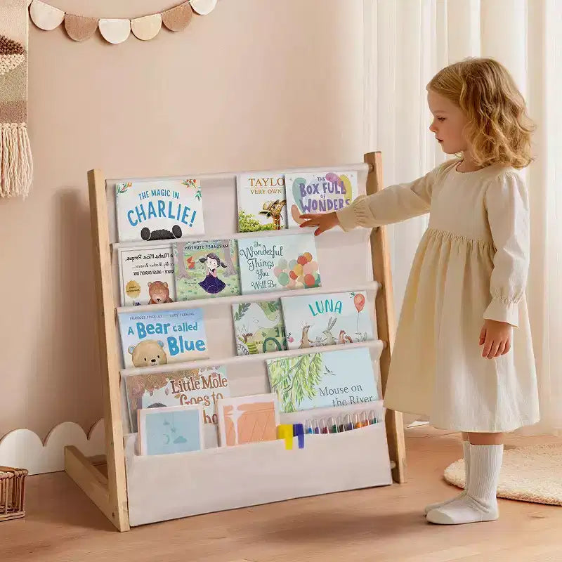 Kids 4-Tier/5-Tier Bookshelf Organizer - Solid Wood, Compact Bookcase, Open Shelves
