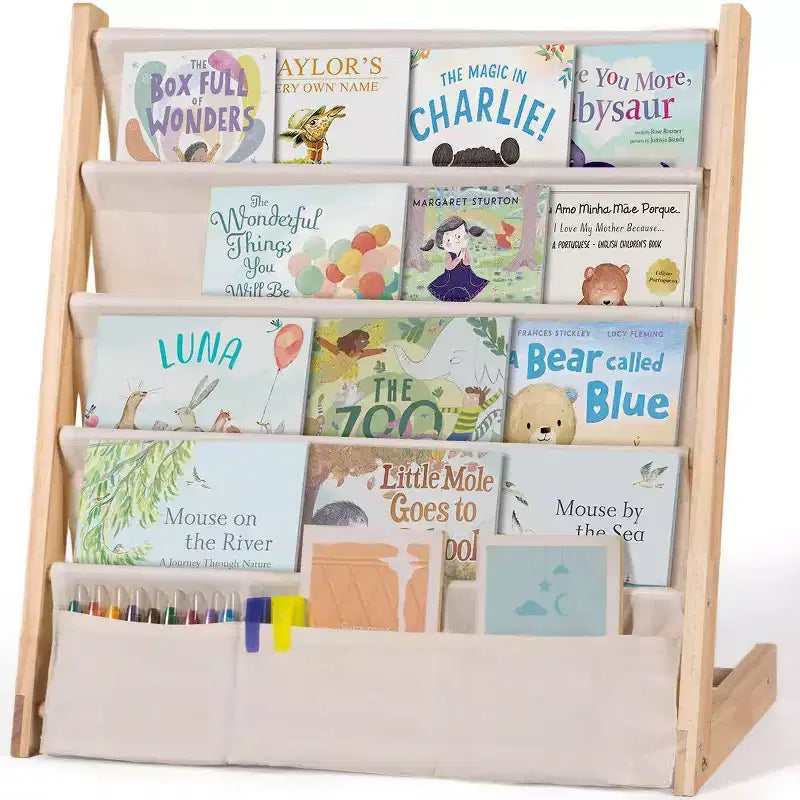 Kids 4-Tier/5-Tier Bookshelf Organizer - Solid Wood, Compact Bookcase, Open Shelves