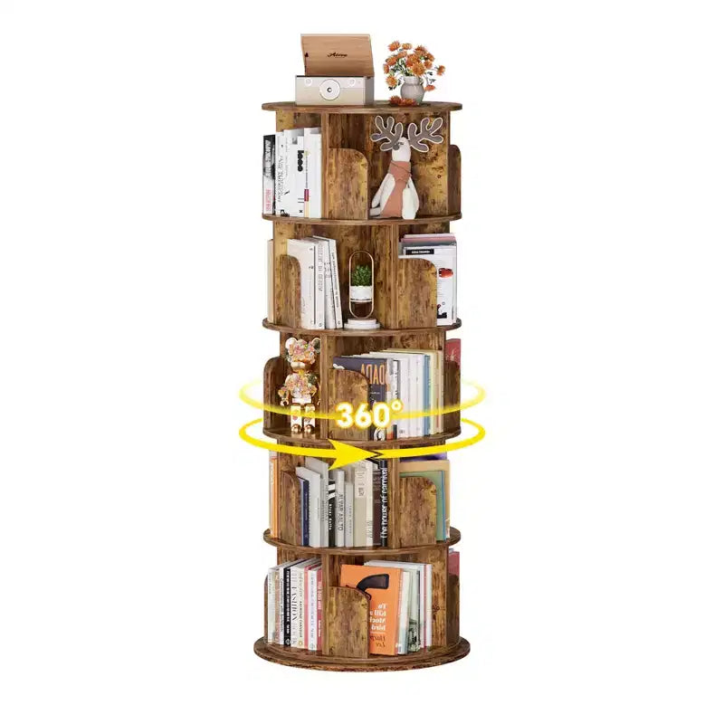 Rotating Bookcase, 360 Display Corner Bookshelf for Small Space - Brown