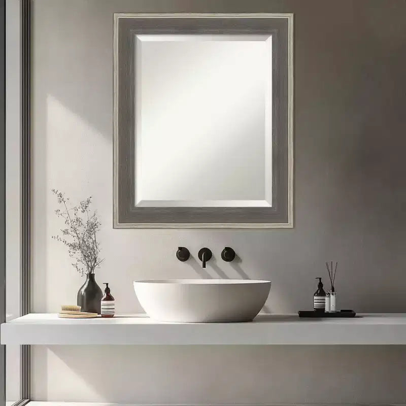 Cottage Beveled Wood Framed Bathroom Vanity Wall Mirror