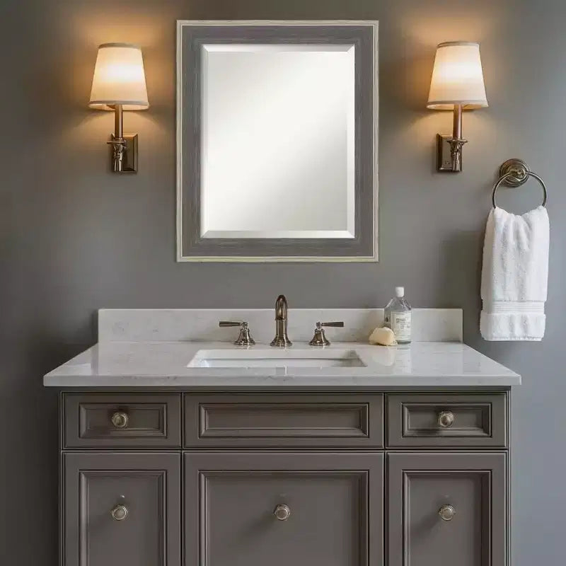 Cottage Beveled Wood Framed Bathroom Vanity Wall Mirror