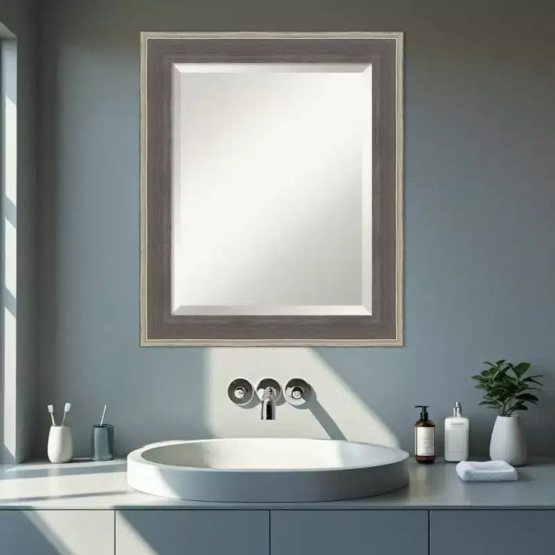 Cottage Beveled Wood Framed Bathroom Vanity Wall Mirror