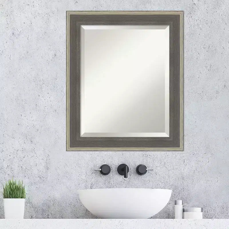 Cottage Beveled Wood Framed Bathroom Vanity Wall Mirror