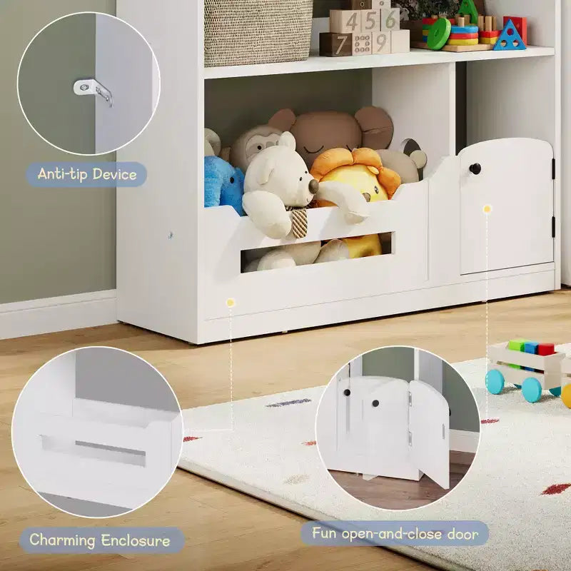 2-Tier Kids Bookshelf & Toy Storage Organizer with Motion Sensor Light, Wooden Book Rack for Playrooms, Classrooms, and Kids Rooms