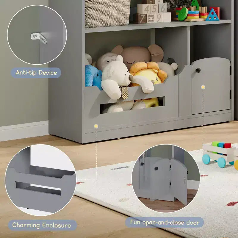 2-Tier Kids Bookshelf & Toy Storage Organizer with Motion Sensor Light, Wooden Book Rack for Playrooms, Classrooms, and Kids Rooms