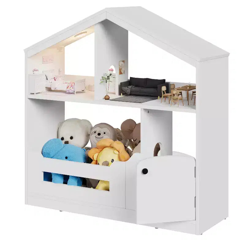 2-Tier Kids Bookshelf & Toy Storage Organizer with Motion Sensor Light, Wooden Book Rack for Playrooms, Classrooms, and Kids Rooms