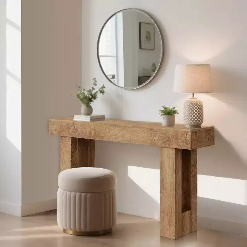 63 Rustic Farmhouse Console Table  Knife Cut Wood Grain Open Shelf Sofa Table (for Living Room/Entryway/Hallway)
