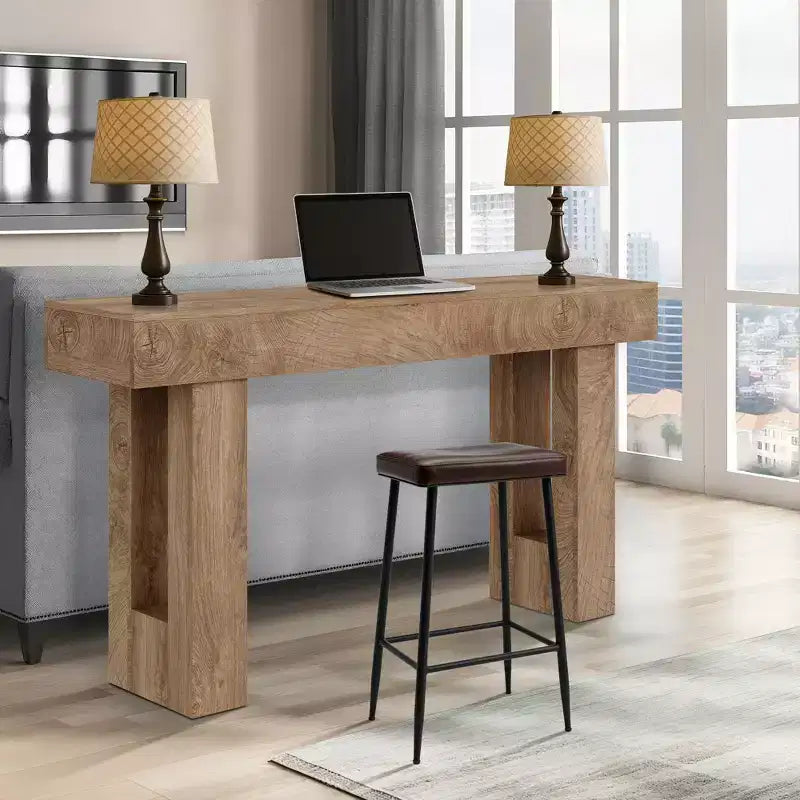 63 Rustic Farmhouse Console Table  Knife Cut Wood Grain Open Shelf Sofa Table (for Living Room/Entryway/Hallway)