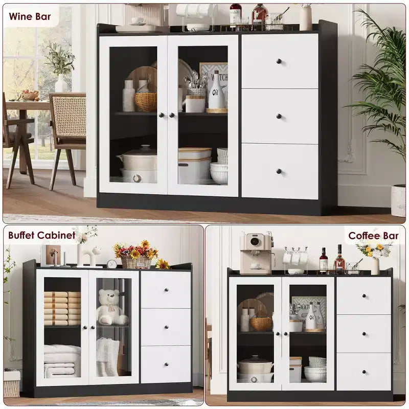 43 Sideboards, Accent Cabinets with Glass Doors, Kitchen Sideboards, Wooden Coffee Bar Cabinets
