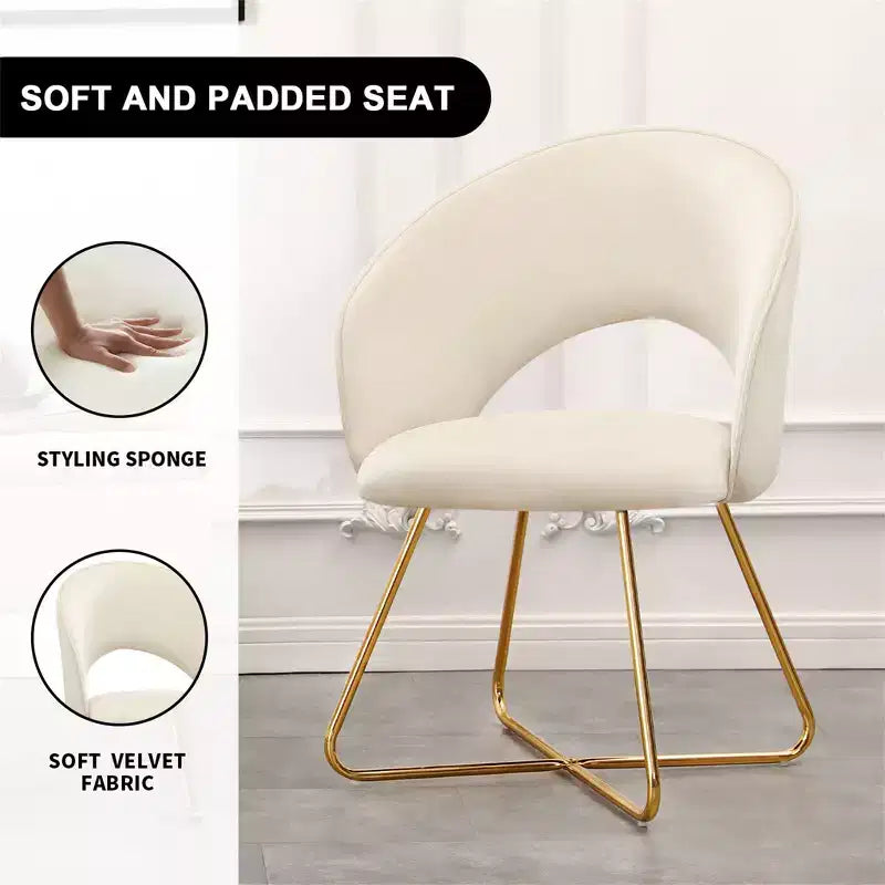 Faux Velvet Vanity Chair, Modern Accent Chair for Vanity, Upholstered Makeup Stool for Bedroom, Living Room, Dressing Room