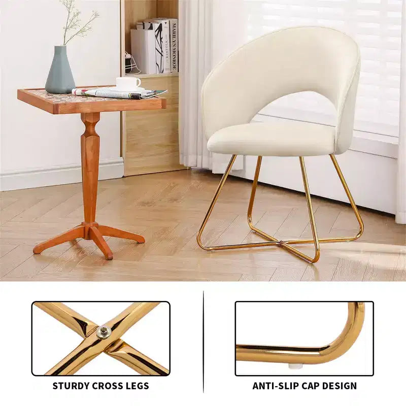 Faux Velvet Vanity Chair, Modern Accent Chair for Vanity, Upholstered Makeup Stool for Bedroom, Living Room, Dressing Room
