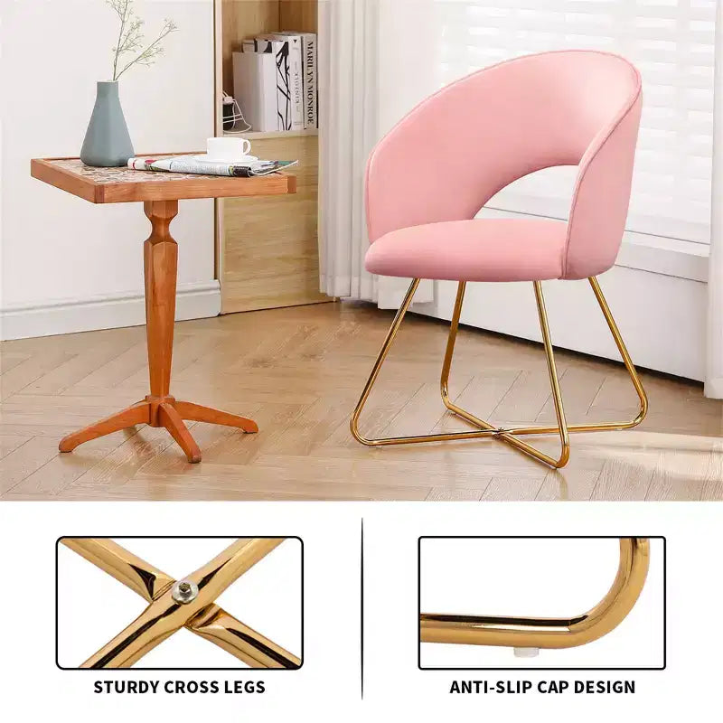 Faux Velvet Vanity Chair, Modern Accent Chair for Vanity, Upholstered Makeup Stool for Bedroom, Living Room, Dressing Room