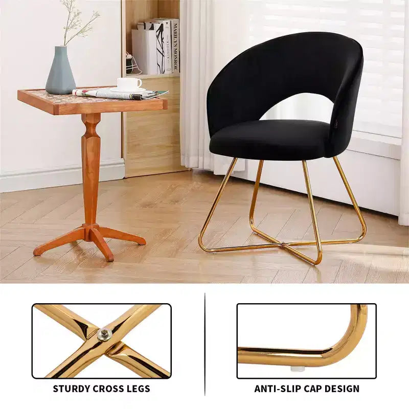 Faux Velvet Vanity Chair, Modern Accent Chair for Vanity, Upholstered Makeup Stool for Bedroom, Living Room, Dressing Room