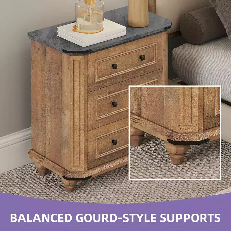 Nightstand with 3 Drawers Bedside Table Small Dresser for Bedroom Rustic Brown