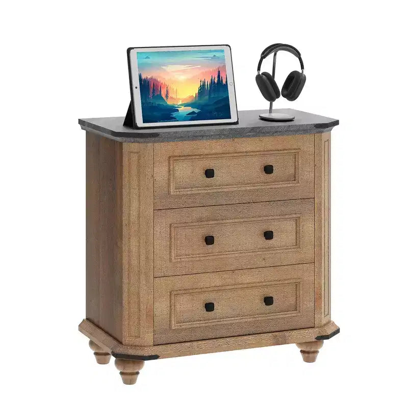 Nightstand with 3 Drawers Bedside Table Small Dresser for Bedroom Rustic Brown
