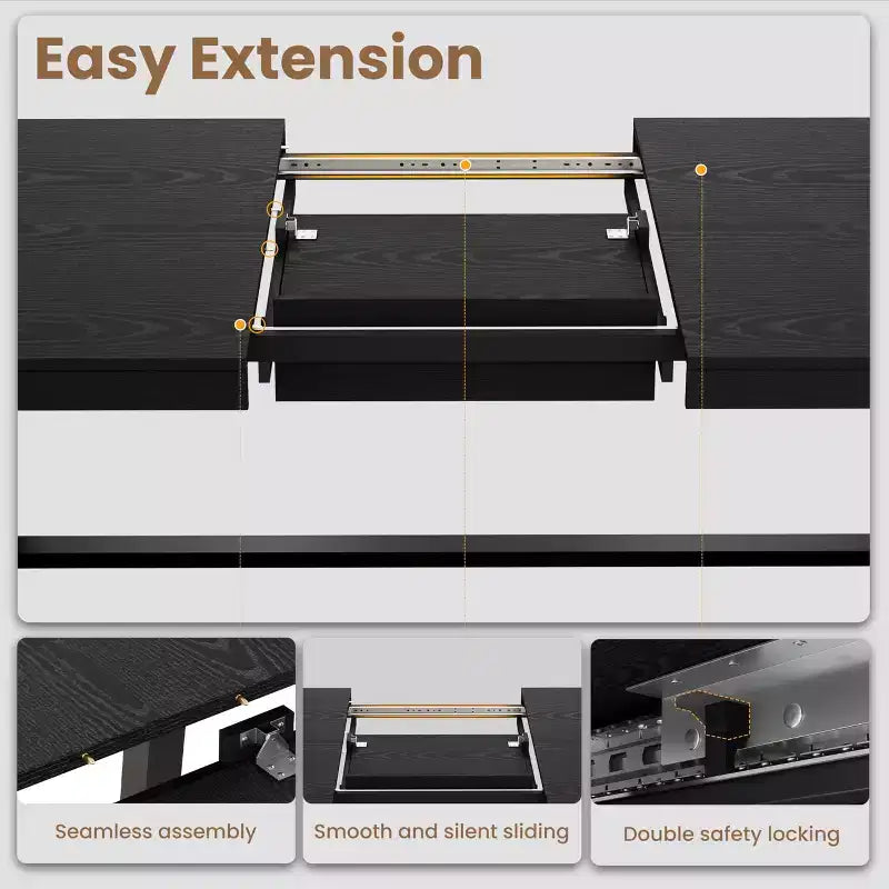 Extendable Dining Table, Industrial Rectangular Dining Room Table, Metal Frame, for Dining Room, Kitchen
