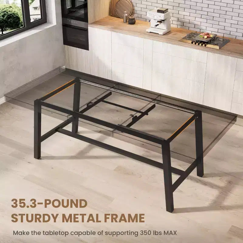 Extendable Dining Table, Industrial Rectangular Dining Room Table, Metal Frame, for Dining Room, Kitchen