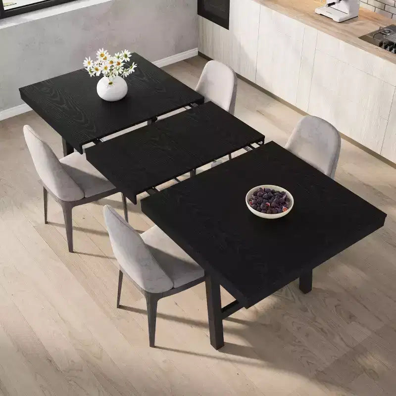 Extendable Dining Table, Industrial Rectangular Dining Room Table, Metal Frame, for Dining Room, Kitchen