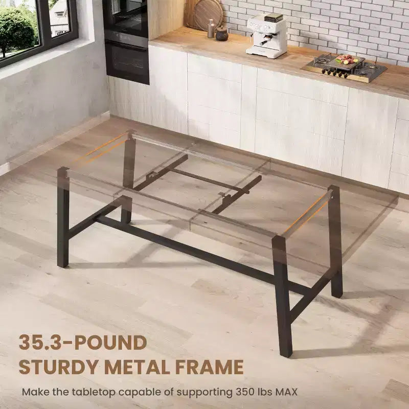 Extendable Dining Table, Industrial Rectangular Dining Room Table, Metal Frame, for Dining Room, Kitchen