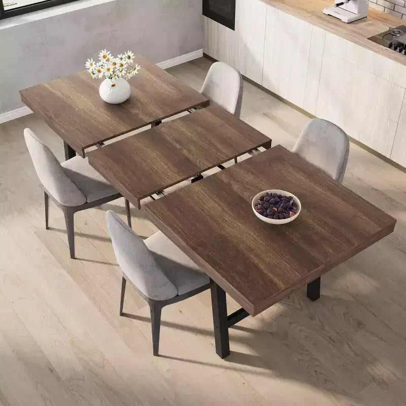 Extendable Dining Table, Industrial Rectangular Dining Room Table, Metal Frame, for Dining Room, Kitchen