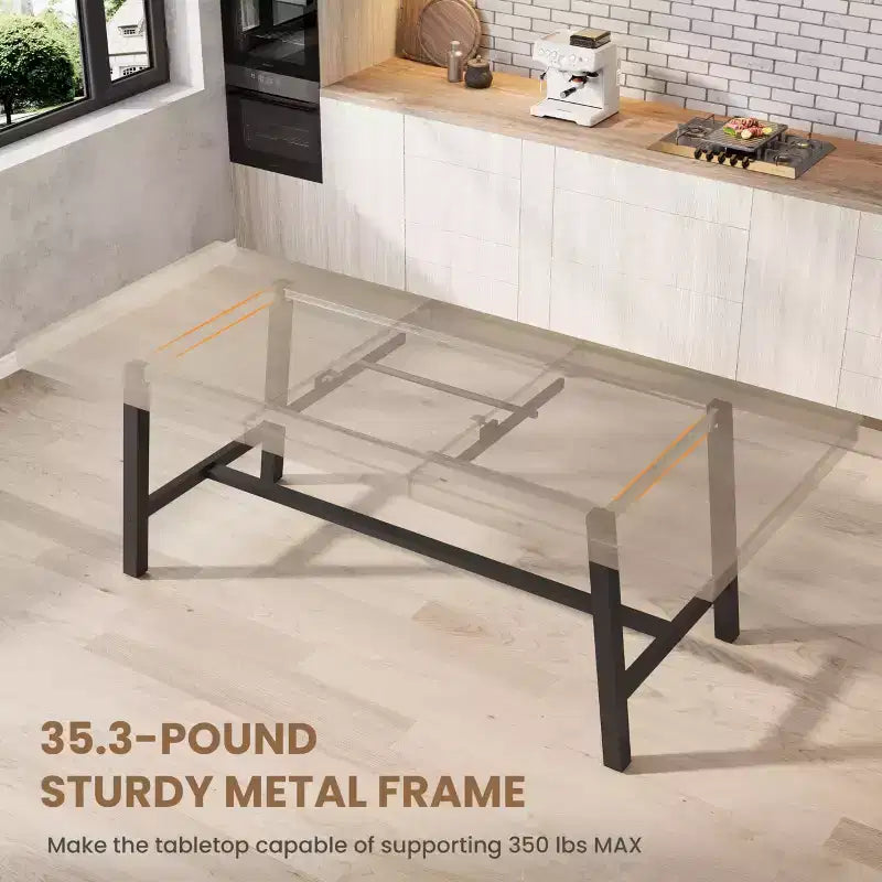 Extendable Dining Table, Industrial Rectangular Dining Room Table, Metal Frame, for Dining Room, Kitchen