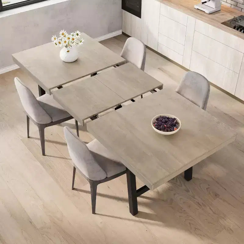 Extendable Dining Table, Industrial Rectangular Dining Room Table, Metal Frame, for Dining Room, Kitchen