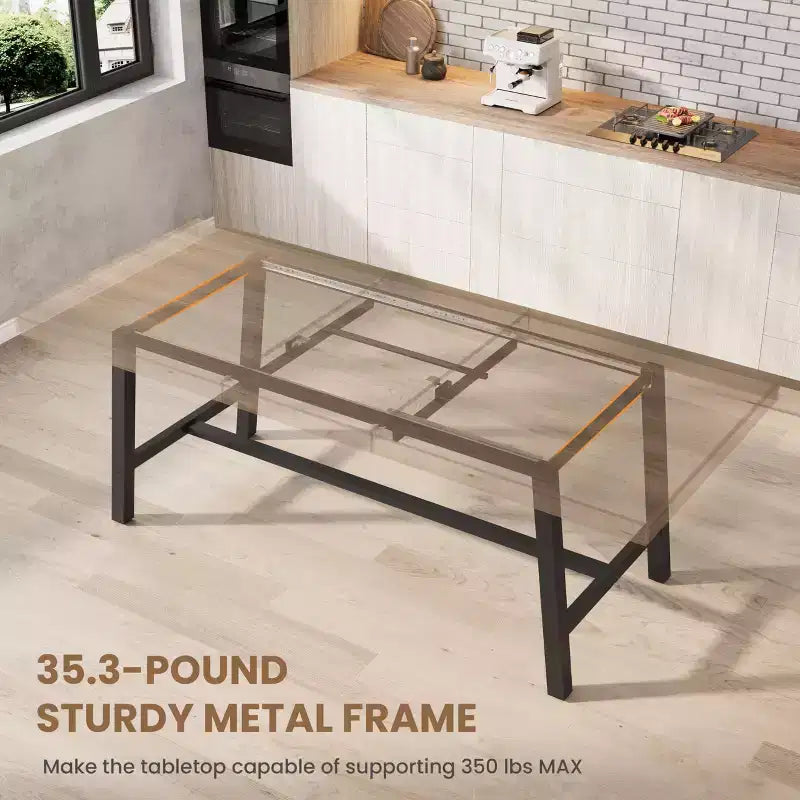 Extendable Dining Table, Industrial Rectangular Dining Room Table, Metal Frame, for Dining Room, Kitchen