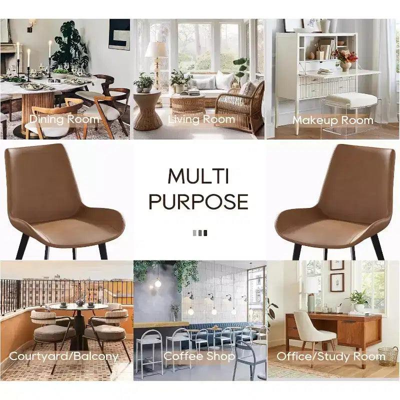 Set of 2 PU Dining Chairs, Modern Upholstered Kitchen Side Chairs with Metal Legs, Faux Leather Dining Room Chairs for Dining Room, Kitchen