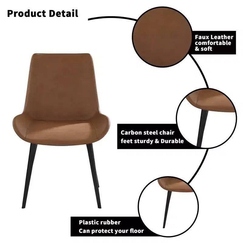 Set of 2 PU Dining Chairs, Modern Upholstered Kitchen Side Chairs with Metal Legs, Faux Leather Dining Room Chairs for Dining Room, Kitchen