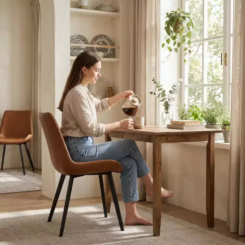 Set of 2 PU Dining Chairs, Modern Upholstered Kitchen Side Chairs with Metal Legs, Faux Leather Dining Room Chairs for Dining Room, Kitchen