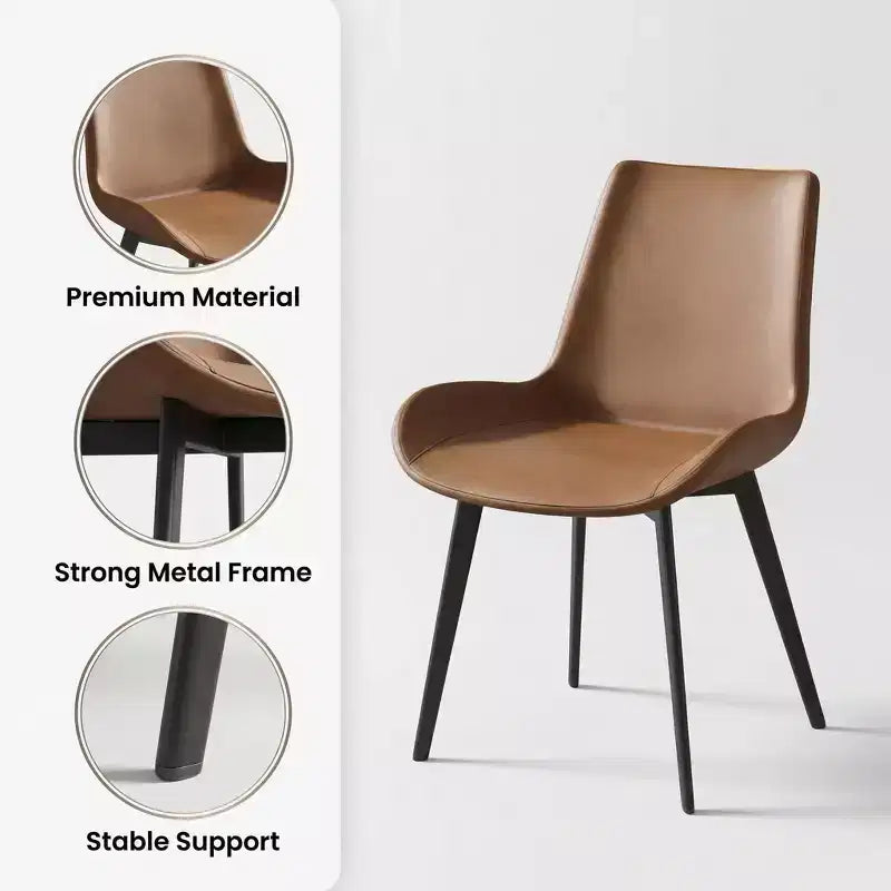 Set of 2 PU Dining Chairs, Modern Upholstered Kitchen Side Chairs with Metal Legs, Faux Leather Dining Room Chairs for Dining Room, Kitchen
