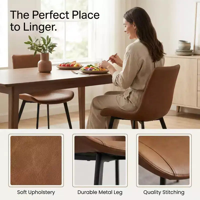 Set of 2 PU Dining Chairs, Modern Upholstered Kitchen Side Chairs with Metal Legs, Faux Leather Dining Room Chairs for Dining Room, Kitchen