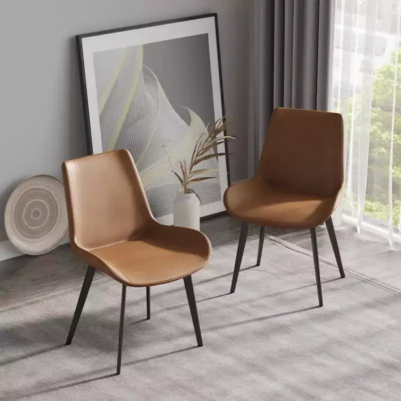 Set of 2 PU Dining Chairs, Modern Upholstered Kitchen Side Chairs with Metal Legs, Faux Leather Dining Room Chairs for Dining Room, Kitchen