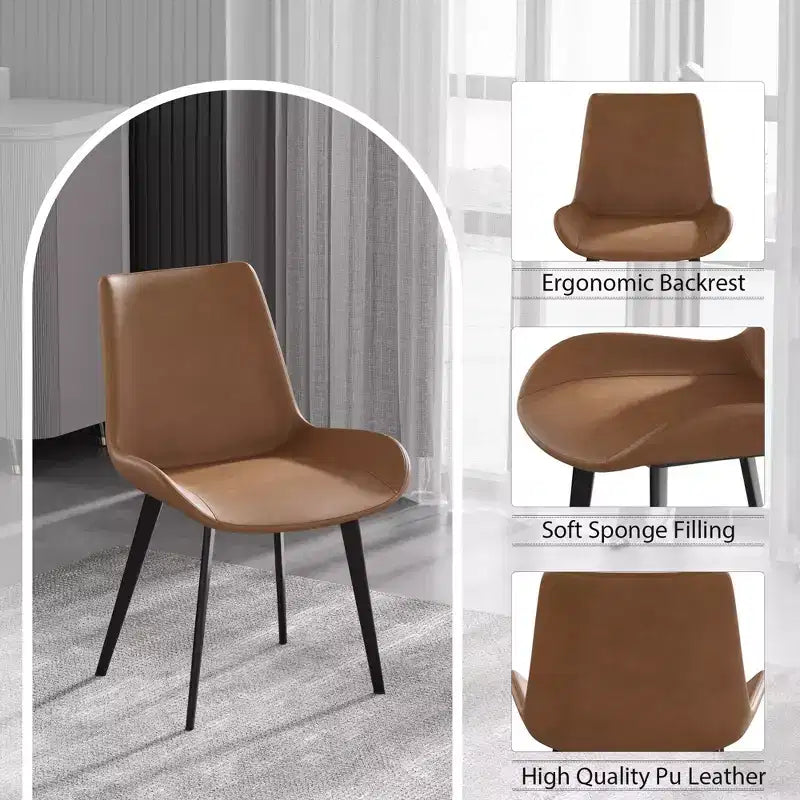 Set of 2 PU Dining Chairs, Modern Upholstered Kitchen Side Chairs with Metal Legs, Faux Leather Dining Room Chairs for Dining Room, Kitchen