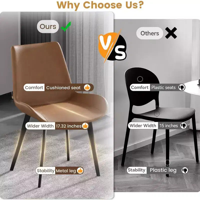 Set of 2 PU Dining Chairs, Modern Upholstered Kitchen Side Chairs with Metal Legs, Faux Leather Dining Room Chairs for Dining Room, Kitchen